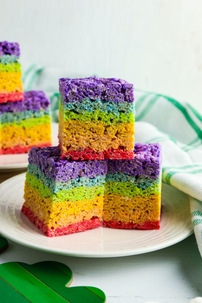 rice krispies treats with rainbow colors for 4th of july.