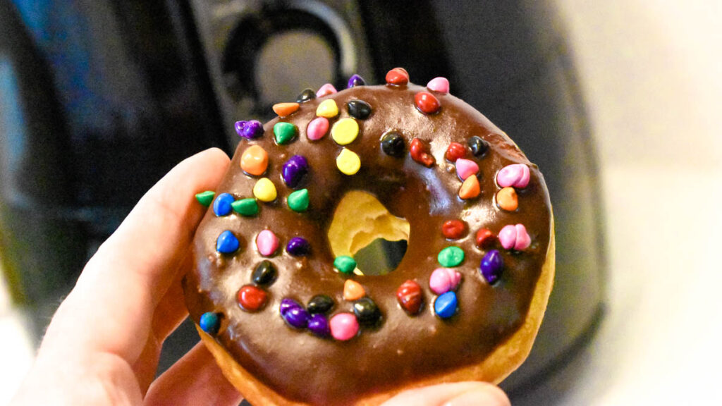 Air Fryer Chocolate Glazed Donuts. Photo credit: Upstate Ramblings.